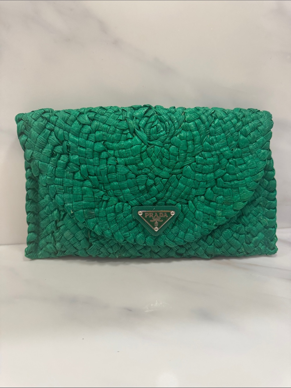 Emerald Green Woven Envelope Clutch